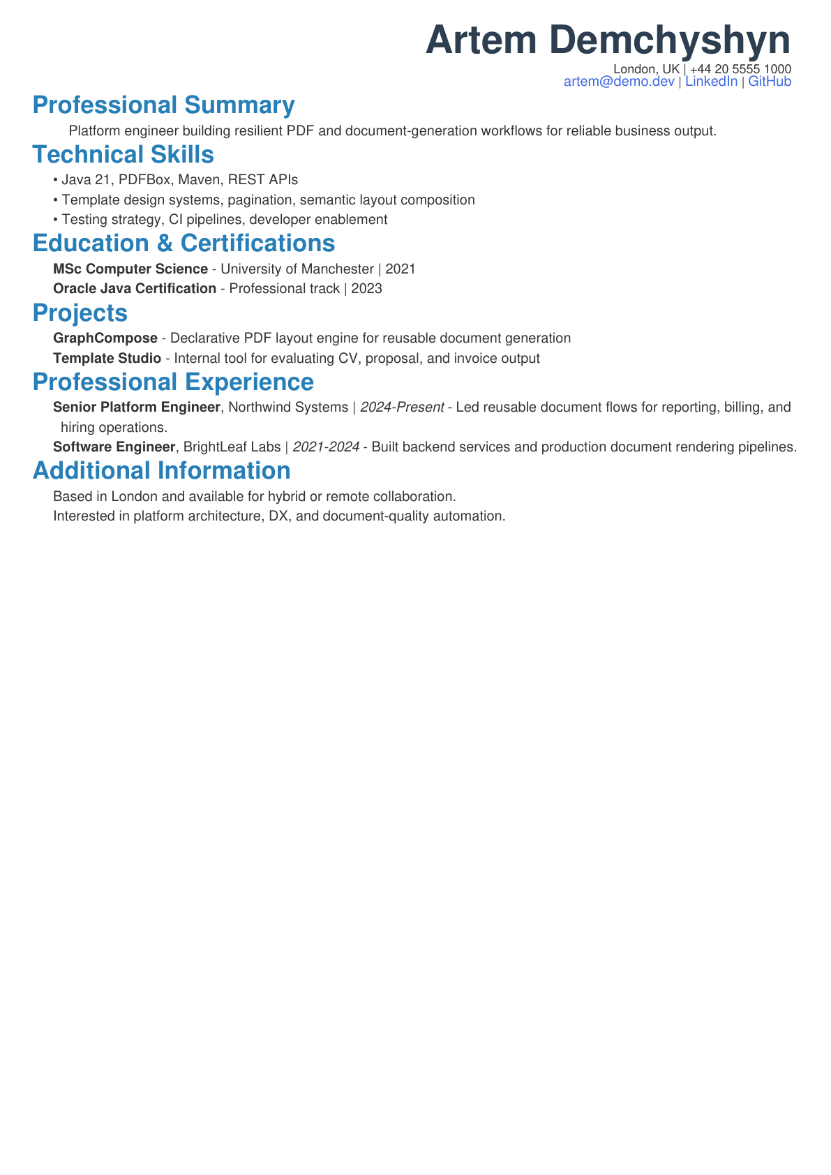 Generated CV PDF preview