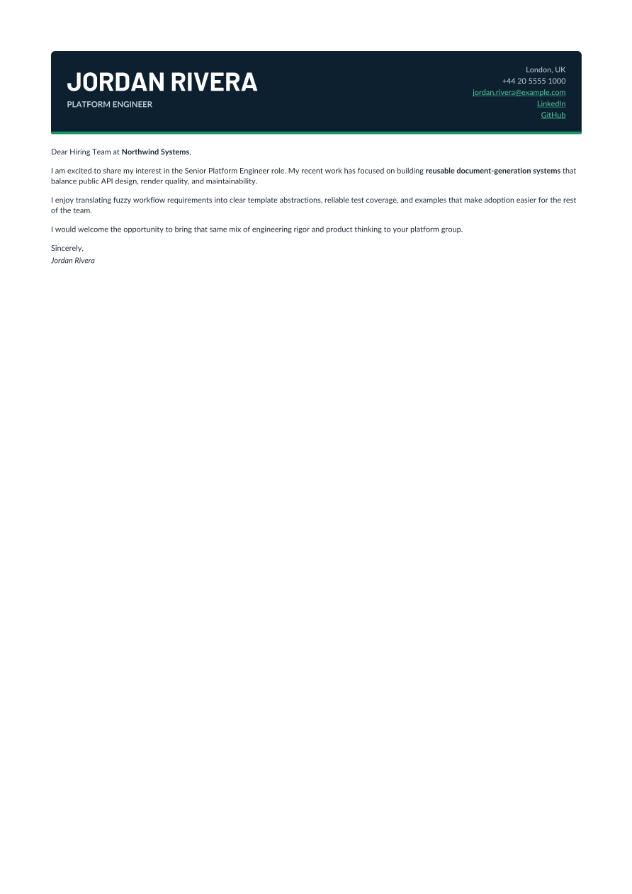 Engineering letter, page 1 of 1