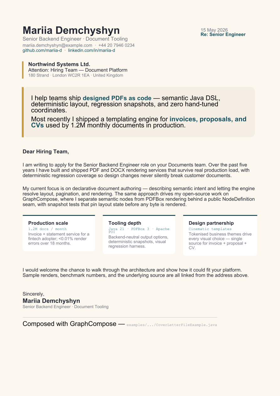 Cover Letter, page 1 of 1