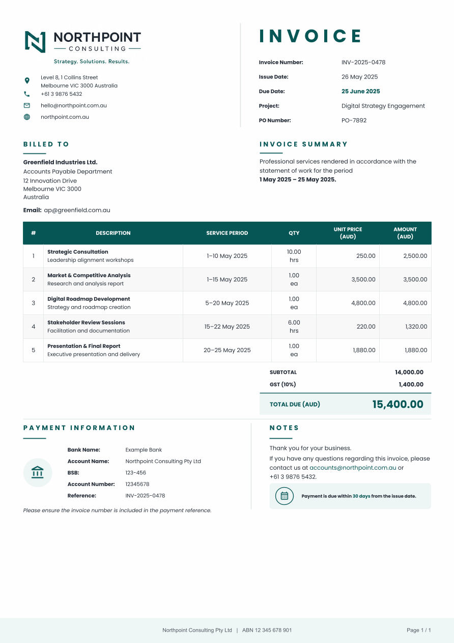 Consulting Invoice, page 1 of 1
