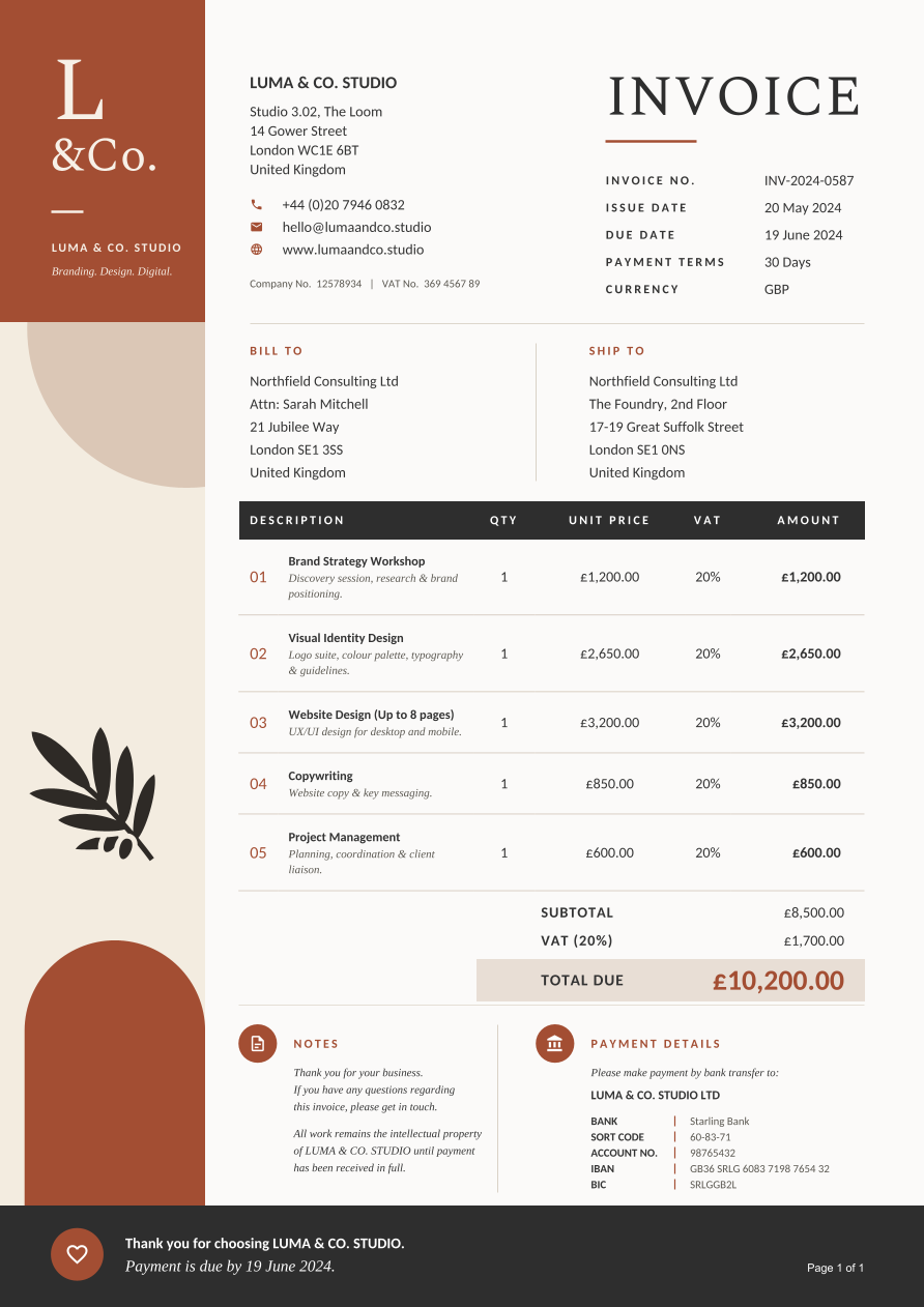 Luma Studio Invoice, page 1 of 1