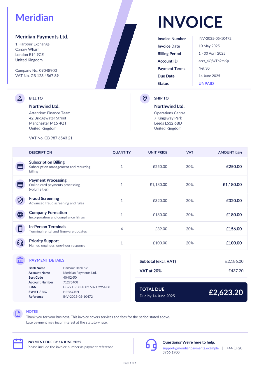 Payments Invoice, page 1 of 1