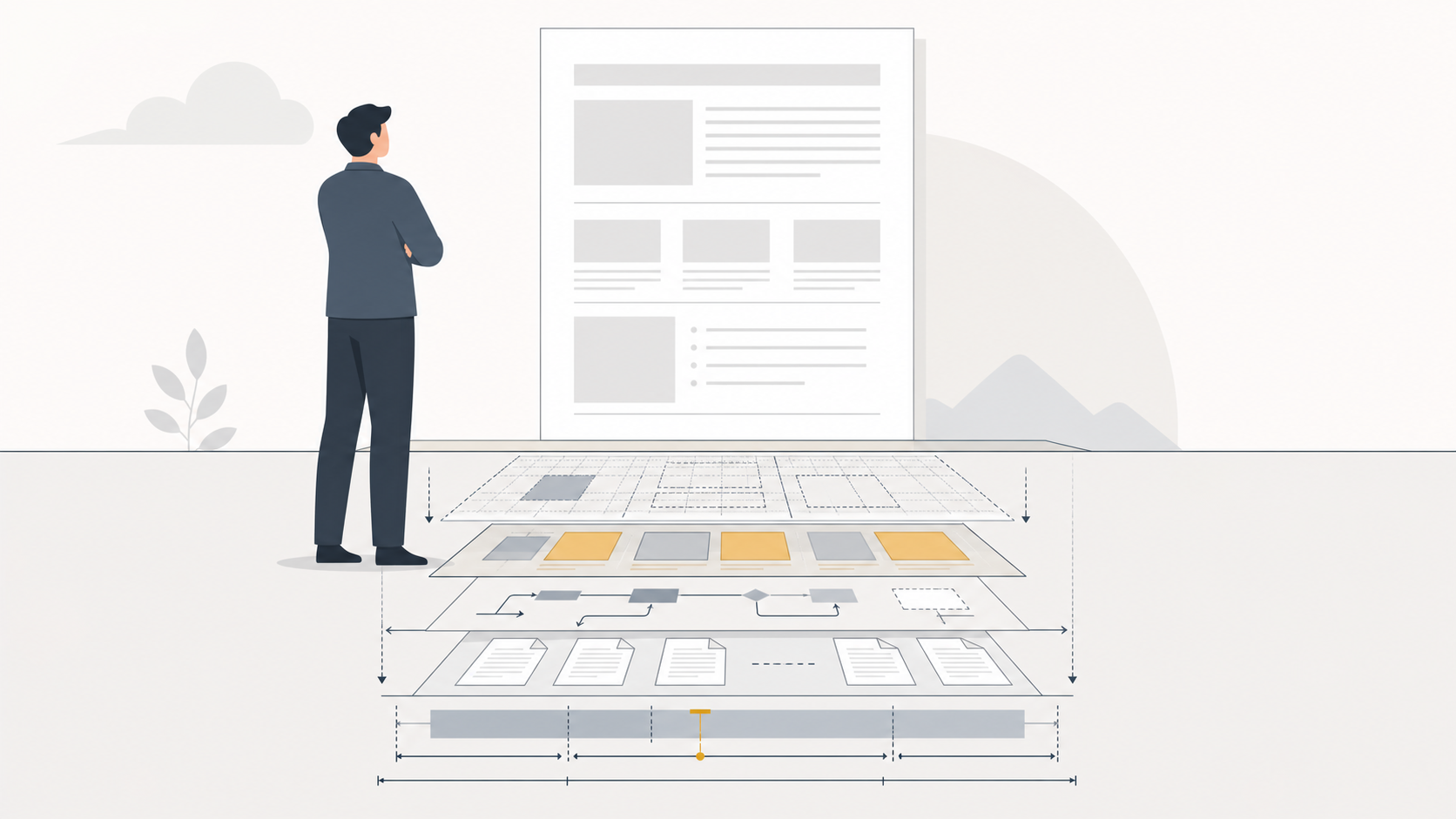 A developer looking at layered document layout plans