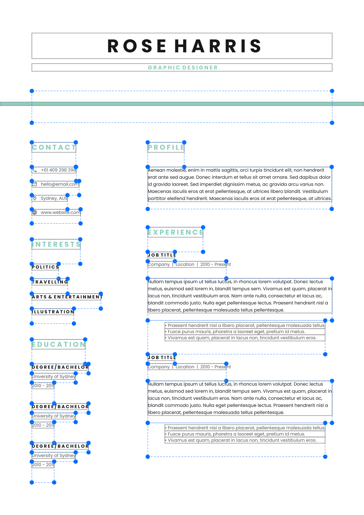 Rendered output with guideline overlays, page 1