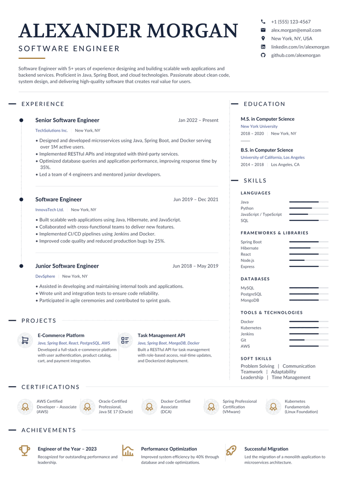 Single-column CV after one request