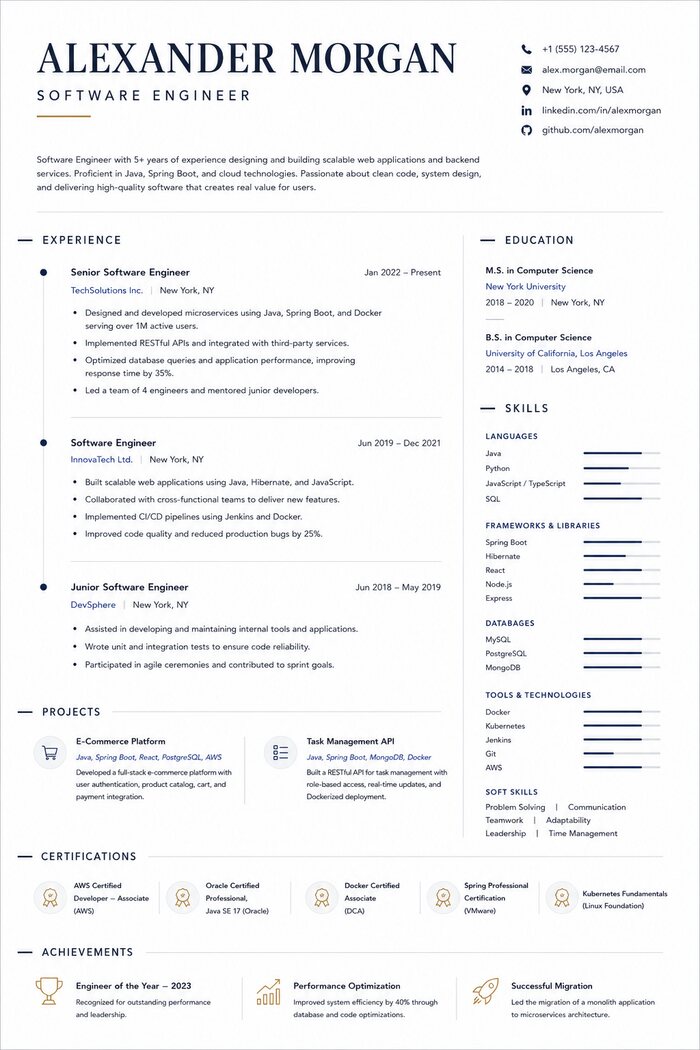 Single-column CV reference